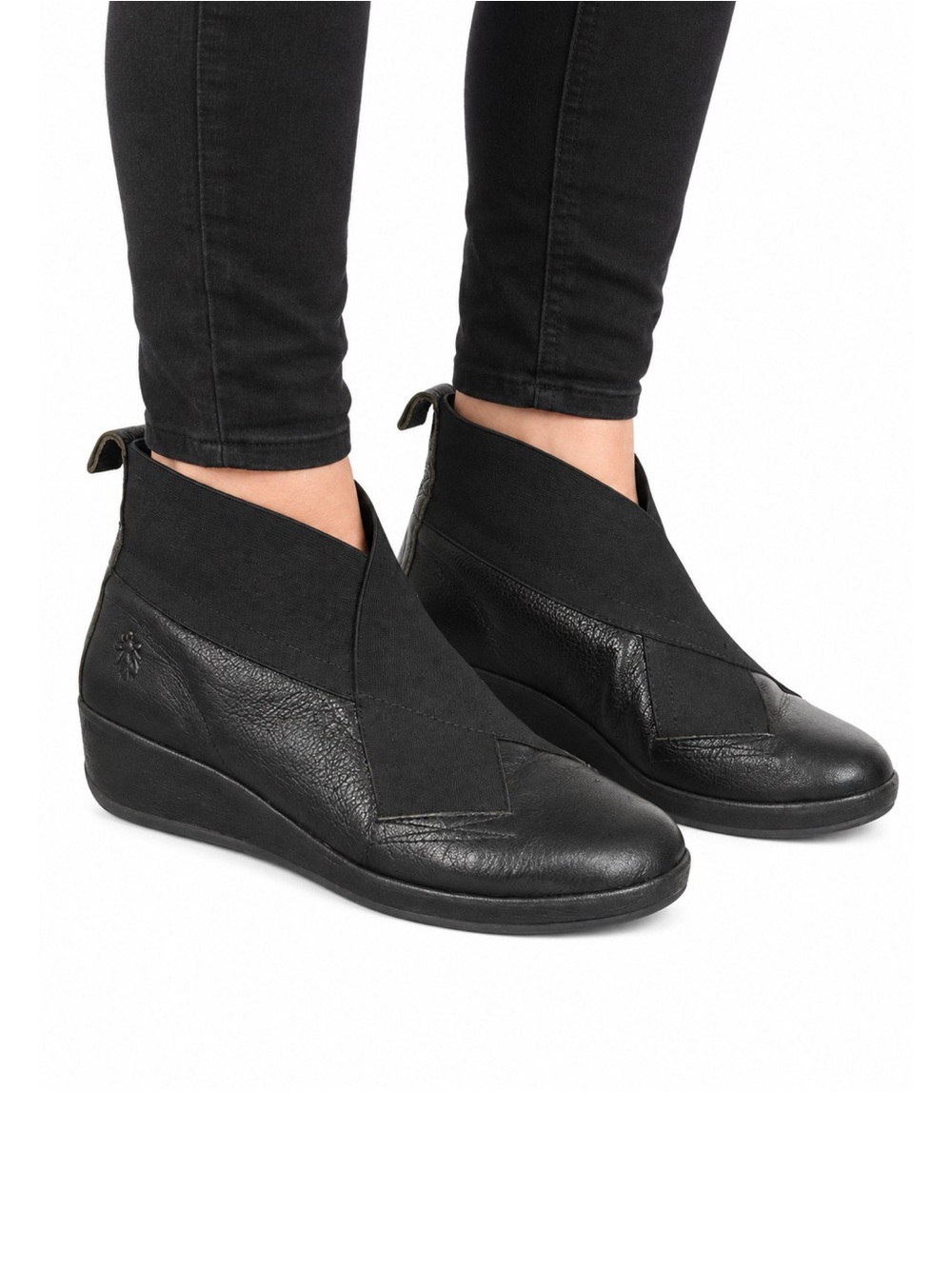 Size 10 (EU41) Fly London Women’s Blis Black Leather Crossover Low Wedge Boots